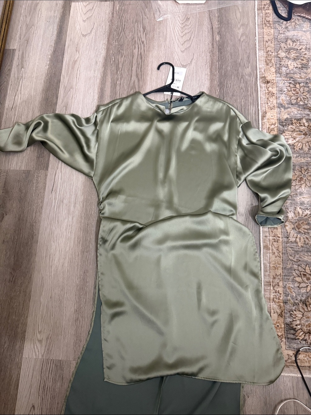 Zara Silky Olive Green Satin Blouse